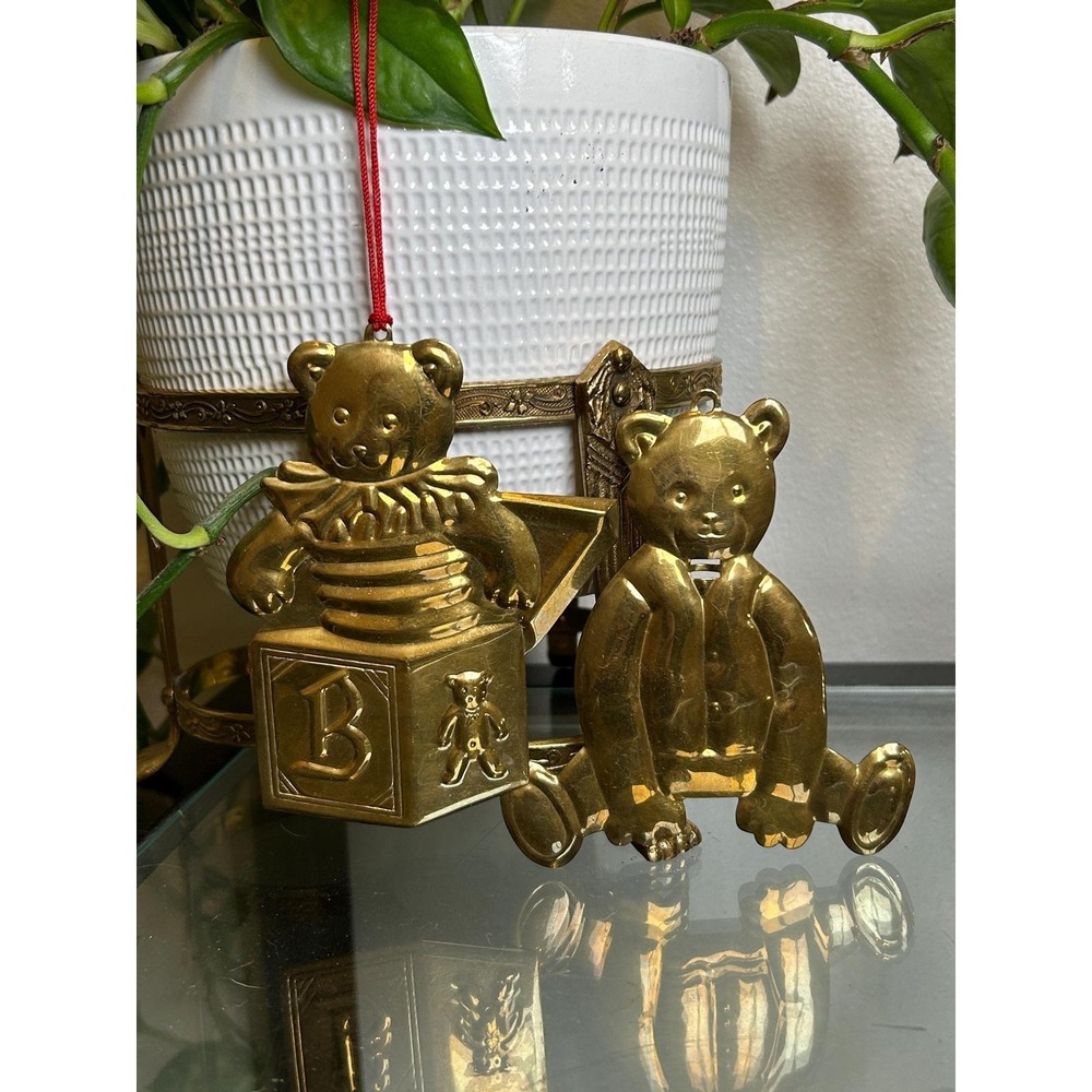 Dept 56 Brass Bear Ornaments Jack-in-the-Box & Sitting Bear 1980 Christmas